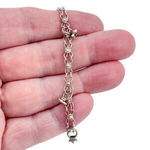 Vintage Sterling Silver 925 Sapphire Ruby Flower Link Bracelet 6.75"